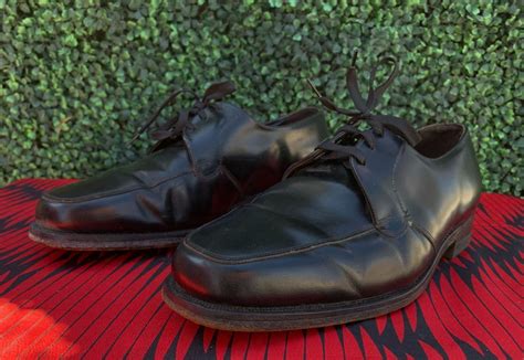 1950s-60s Polished Leather Dress Shoes W/ Laces Small Platform Heel ...