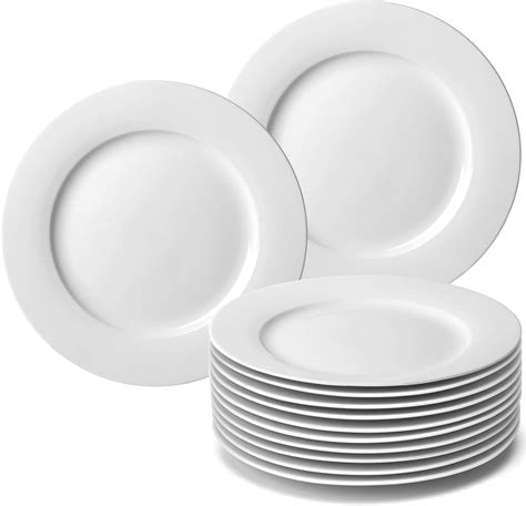 Amazon.com | amhomel 12-Piece White Porcelain Dinner Plates, Round Dessert or Salad Plate ...