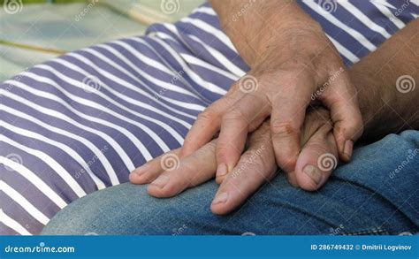 Close Up Hands of Elderly Married Couple Supporting Each Other and ...