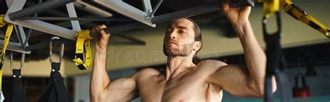 A Shirtless Muscular Man Working Out Stock Image - Image of sculpting ...