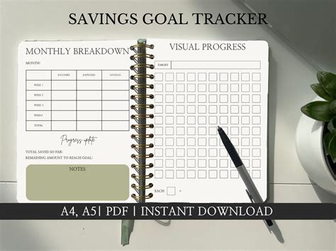 Printable Savings Goal Tracker Achieve Your Financial Dreams A4 A5 - Etsy