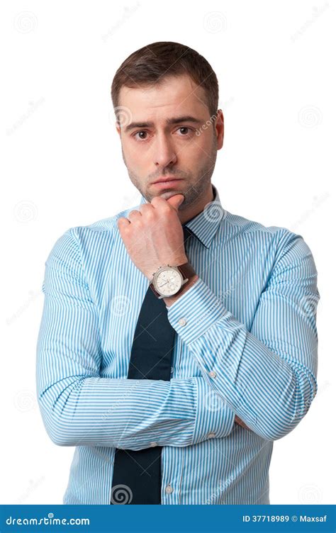 Thinking Mature Business Man in Shirt with Finger on Chin Isolated on ...