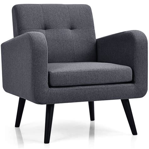 Costway Mid Century Accent Chair Fabric Arm Chair Single Sofa w/Rubber ...