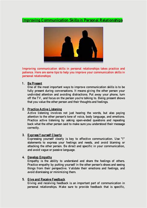 SOLUTION: Improving communication skills in personal relationship - Studypool