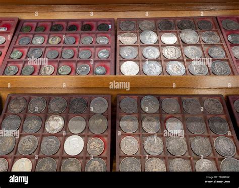 Well organized coin collection on display Stock Photo - Alamy