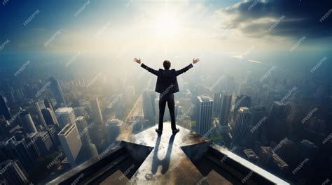 Premium AI Image | Successful man achieving a goal on top of world ...