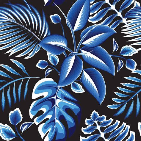 tropical shining blue monochromatic in dark with exotic night jungle ...