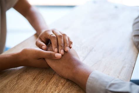 Couple, Holding Hands and Support on Table in Closeup for Help, Care ...