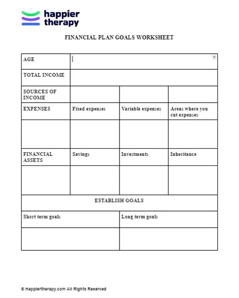 FINANCIAL PLAN GOALS WORKSHEET | HappierTHERAPY