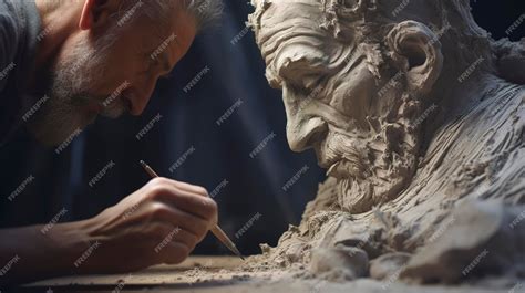 Premium AI Image | A photo of a sculptor chiseling a detailed sculpture
