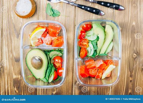 Healthy Meal Prep Containers on Wooden Backgound Stock Photo - Image of ...