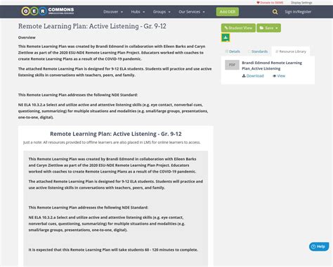 Remote Learning Plan: Active Listening - Gr. 9-12 | OER Commons