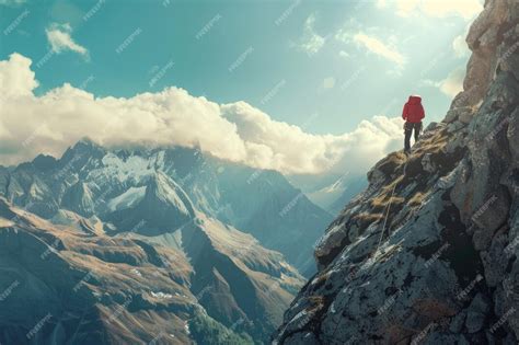 Person Climbing a Mountain Showcasing Resilience and Perseverance | Premium AI-generated image