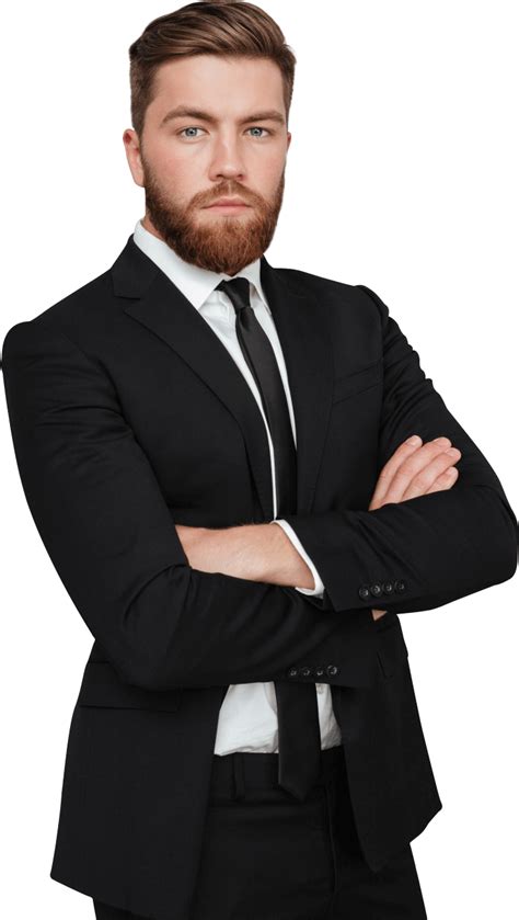 Young Businessman Suit Standing Arms Folded PNG | Standing poses ...