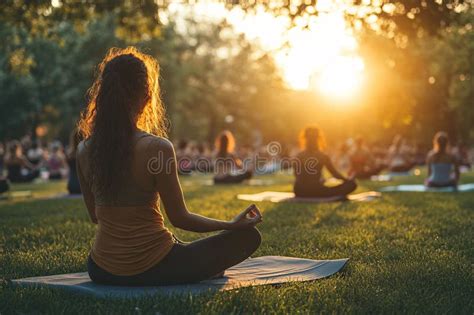 Group of People Meditating Outdoors at Sunset in a Peaceful Environment ...