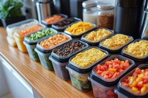 Prepped Meals in Colorful Containers on a Countertop Showcasing Healthy ...
