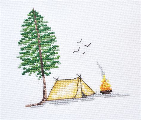 Camping Cross Stitch Pattern Tent Hiking Forest Camp Campfire | Etsy