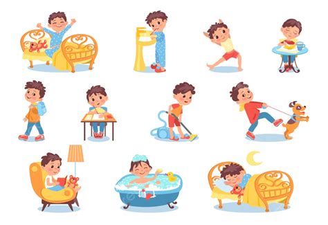Cartoon Boy Character Daily Routine, Lunch, Sleep, Studying PNG and ...