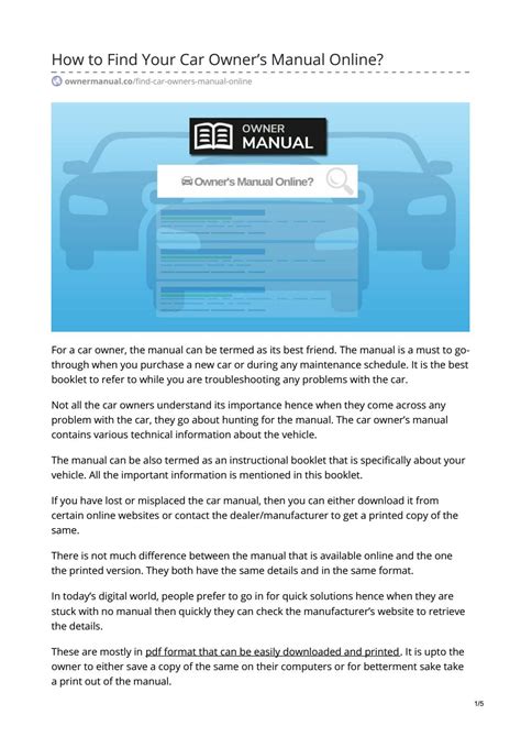 HOW TO FIND YOUR CAR OWNER’S MANUAL ONLINE? by ownermanual - Issuu