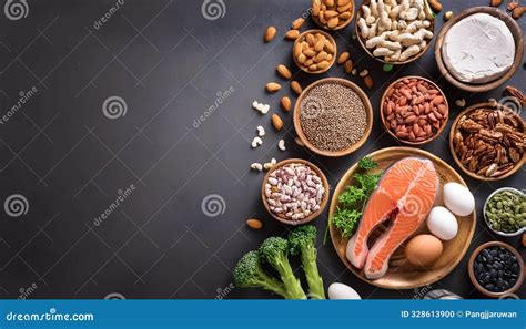 Variety of Nutrient-rich Protein Foods on Gray Table Background with ...