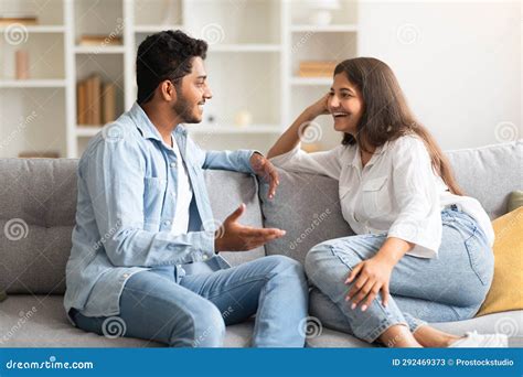 Young Loving Indian Couple Talking and Flirting Enjoying Conversation ...