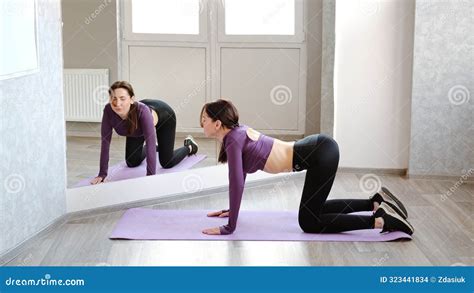 Woman Doing Cat Cow Pose Exercises Arching Her Spine Standing on Her ...