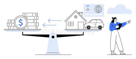 Financial Balancing Act with Money, Real Estate, and Assets on a Scale ...