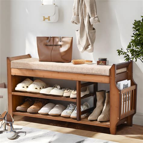 2 Tier Shoe Bench, Shoe Rack with Hidden Drawer and Side Holder, Shoe ...