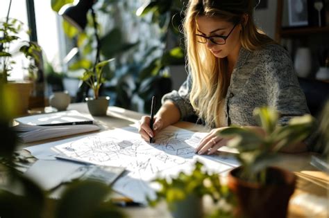 Premium Photo | Woman sketching a business plan at a creative office