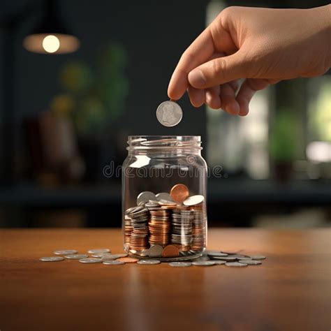 Hand Putting Coins into Glass Jar, Ai Generative Stock Image - Image of ...