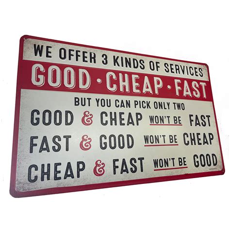 Good-Cheap-Fast Services red white black embossed tin sign. Funny ...