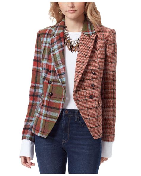 Sam Edelman Imogen Mixed-plaid Double-breasted Blazer in Red | Lyst