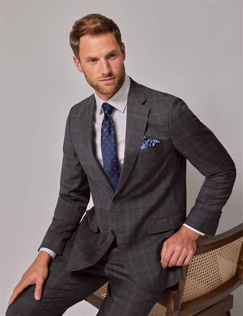 Men's Charcoal Check Double Breasted Tailored Suit Jacket - 1913 ...