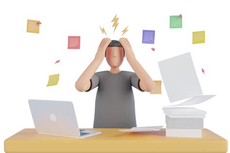 3d Office character with a lot of work set. Employee stressing in ...