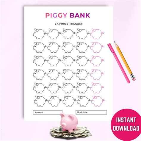 Printable Savings Tracker | Piggy Bank Savings | Money Savings ...