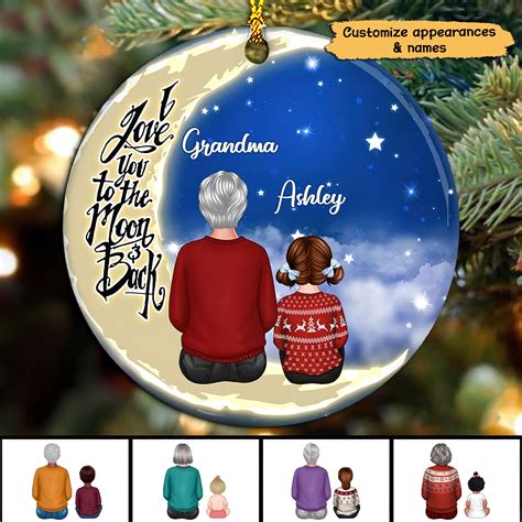 Grandma Grandkids On Moon Personalized Circle Ornament Family Custom S ...