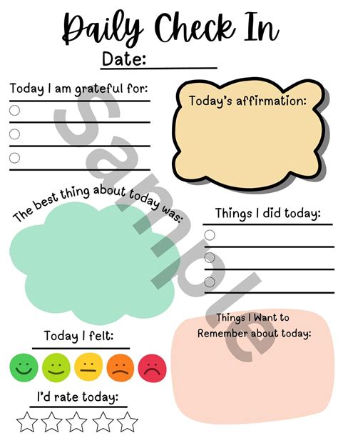 Daily Check in Printable, Self Care, Mental Health Journal ...