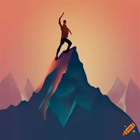 Person triumphantly climbing a mountain peak symbolizing personal growth on Craiyon