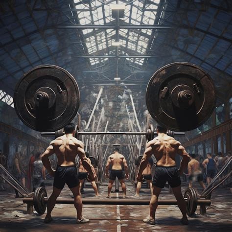 Premium Photo | A poster of men lifting weights in a gym.