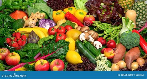 Colorful Healthy Fruits and Vegetables Stock Photo - Image of ...