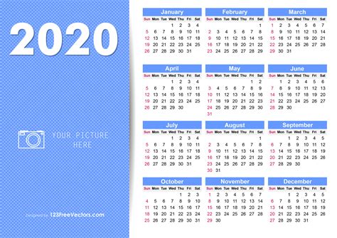 Free Download 2020 Calendar Template with Photo Placeholder