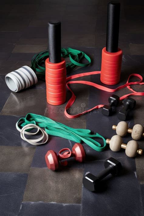 Dumbbells and Resistance Bands on Gym Floor Stock Illustration ...