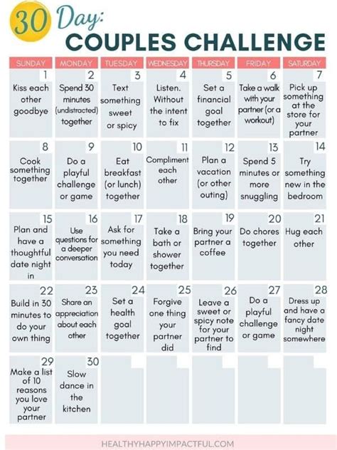 50 Fun Challenges for Couples (+ Free Love Calendar Printable ...