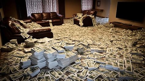 Premium Photo | A room full of bills with a lot of money on the floor.