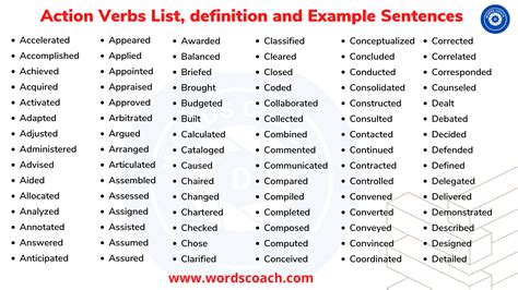 Action Verbs List, definition and Example Sentences - Word Coach