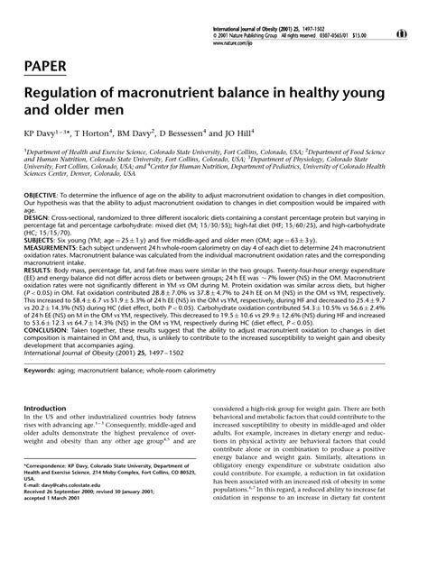(PDF) Regulation of macronutrient balance in healthy young and older men