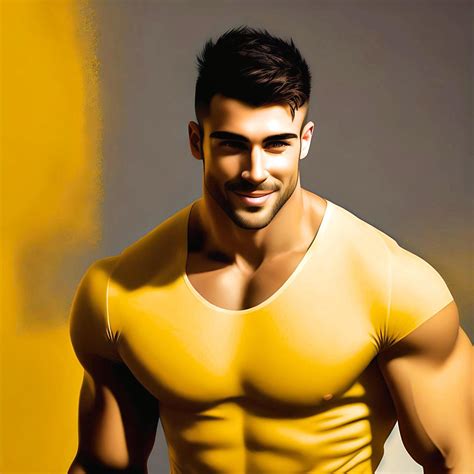 A Handsome Young Masculine Man with Yellow T-shirt Looking Sexy ...