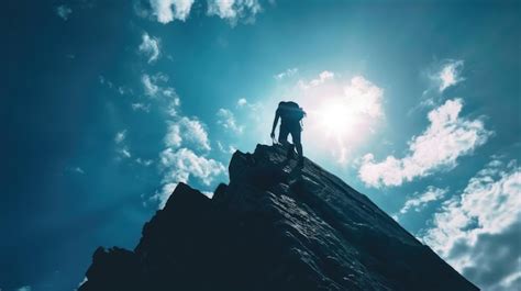 A person climbing a steep mountain symbolizing personal growth and ...