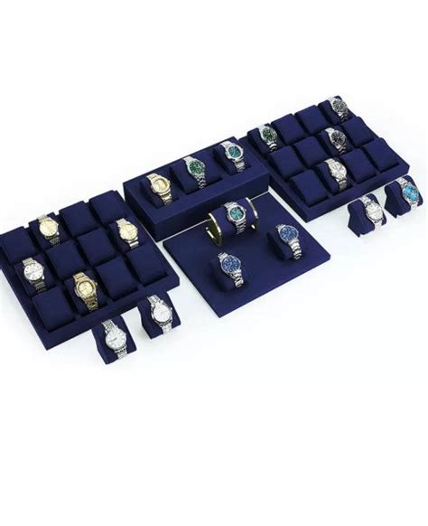 New Popular Navy Blue Velvet Watch Showcase Display Sets