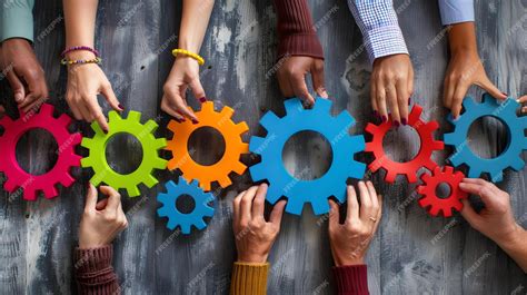 Premium Photo | Diverse team collaborating with colorful gears ...